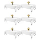 Toalha De Mesa Niuara Branca Lavável 150x210 Cm Para Mesas De 5 Pés, Pacote Com 6