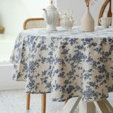 Toalha De Mesa Yihomer Pastoral Redonda De Linho 150 Cm De Diâmetro. Azul Escuro