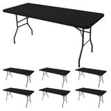 Toalha De Mesa Enjoyidea, Mesa Retangular Ajustada De 6 Pés, Pacote Com 6 Unidades, Preta
