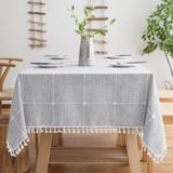 Toalha De Mesa Oubonun Algodão Linho Retangular 140x180cm Cinza