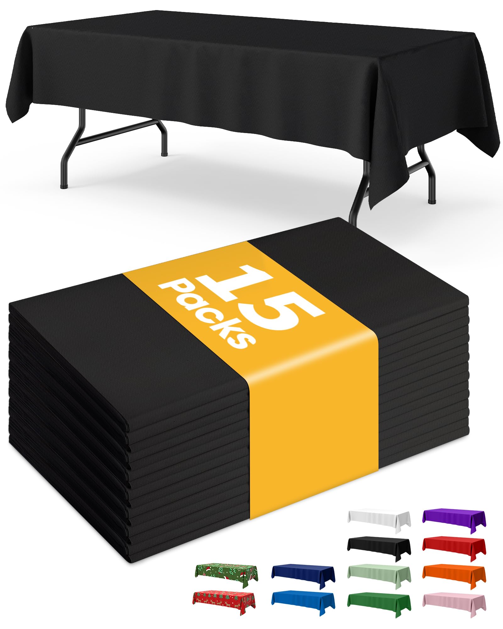 Toalha De Mesa Niuara Preta Retangular De Plástico 54x108", Pacote Com 15