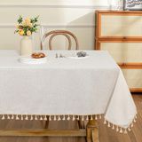 Toalha De Mesa Mysky Home Algodão Impermeável 152x213cm Bege Tassel