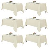 Toalhas De Mesa Fitable Ivory Polyester, Pacote Com 6 Para Mesas De 6-8 Pés