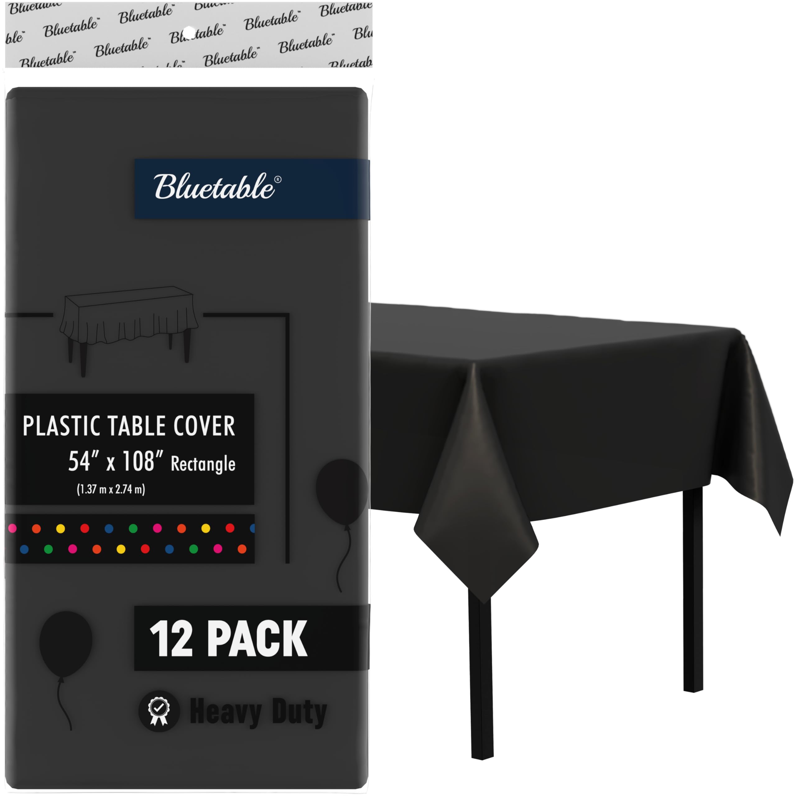 Toalha De Mesa De Plástico Bluetable Descartável Preta (pacote Com 12)