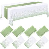 Conjunto De Toalhas De Mesa Breling, Pacote Com 8 Unidades De Plástico Branco/verde Sálvia
