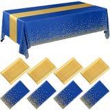 Conjunto De Toalhas De Mesa Breling, Pacote Com 8 Unidades, Azul Marinho E Plástico Dourado