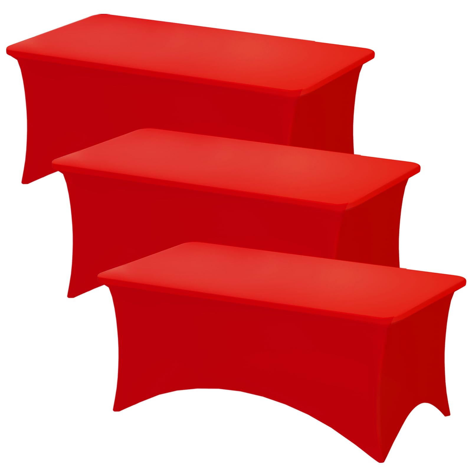 Toalha De Mesa Fixa Retangular Vermelha, Elastano Elástico De 6 Pés (pacote Com 3)