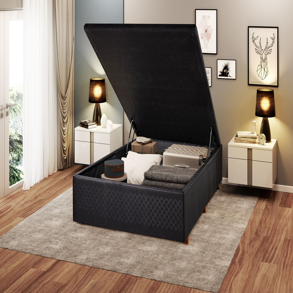 Base Box Baú Casal 138cm Quadriculado Cristalflex