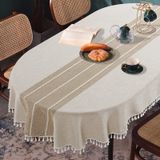 Toalha De Mesa Hombys Solid Bordado Oval 152 X 213 Cm Com Borlas