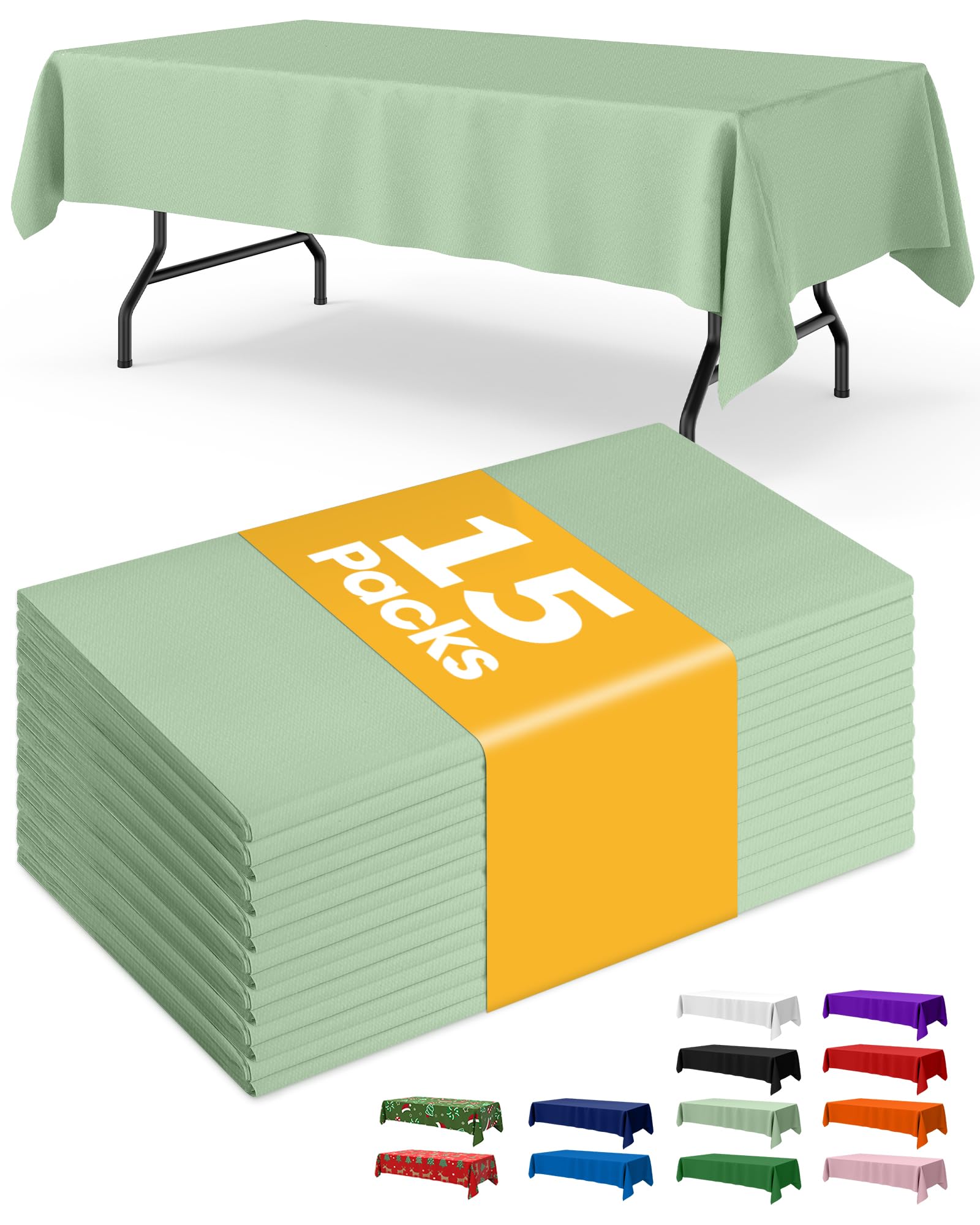 Toalha De Mesa Niuara Sage Green Plastic Retangular 54x108", Pacote Com 15