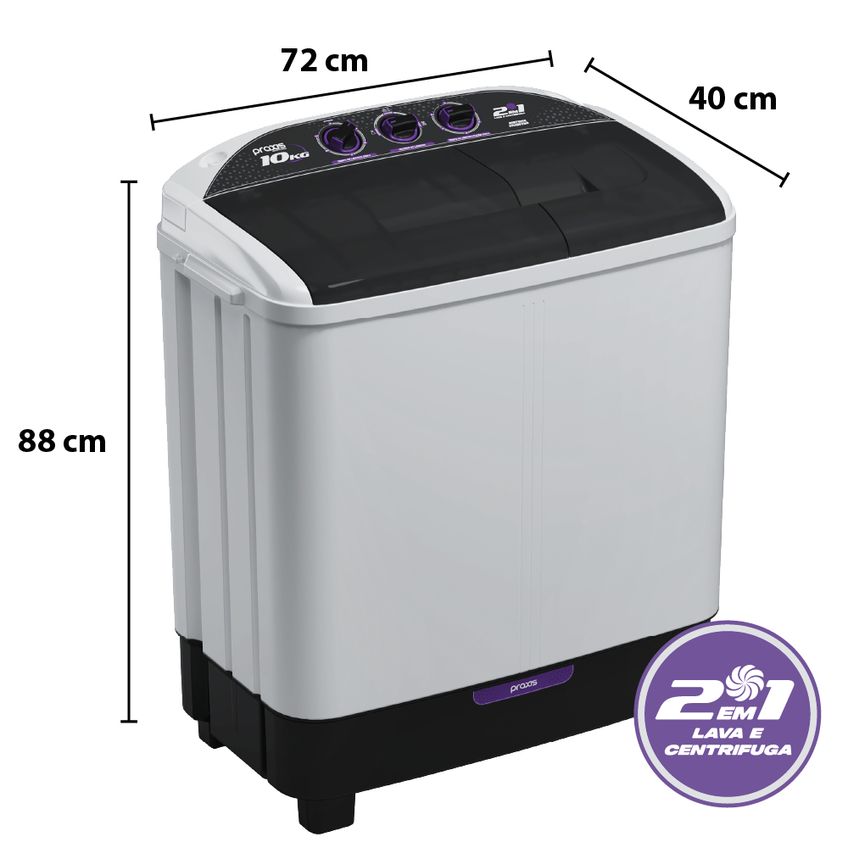 Máquina De Lavar Twin Tub Praxis 10kg 2 Em 1 Lava E Centrifuga