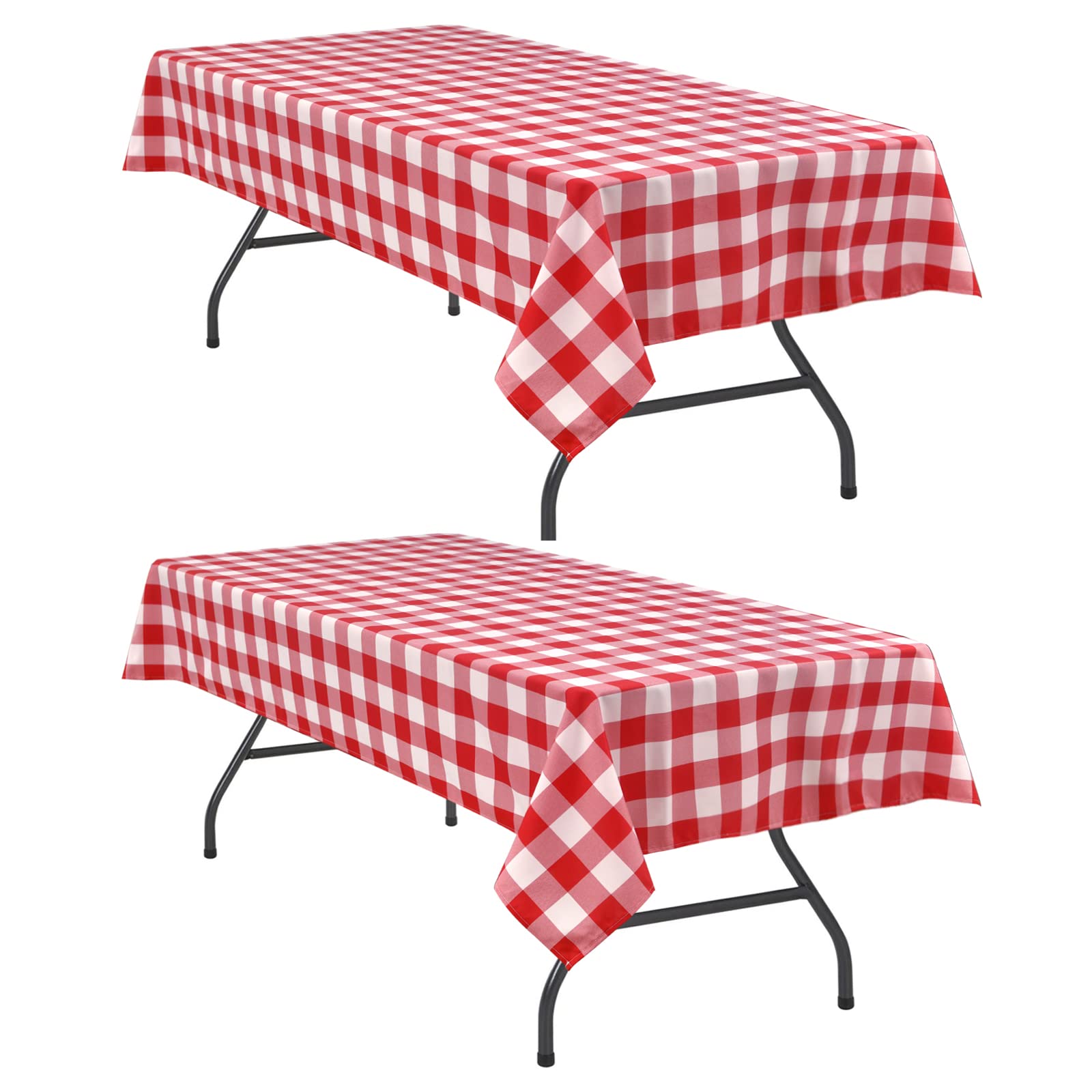 Toalha De Mesa Hiasan Vermelha E Branca Buffalo Xadrez 150x300cm, Pacote Com 2