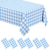 Toalha De Mesa Wnink Light Blue Gingham Descartável, Pacote Com 6