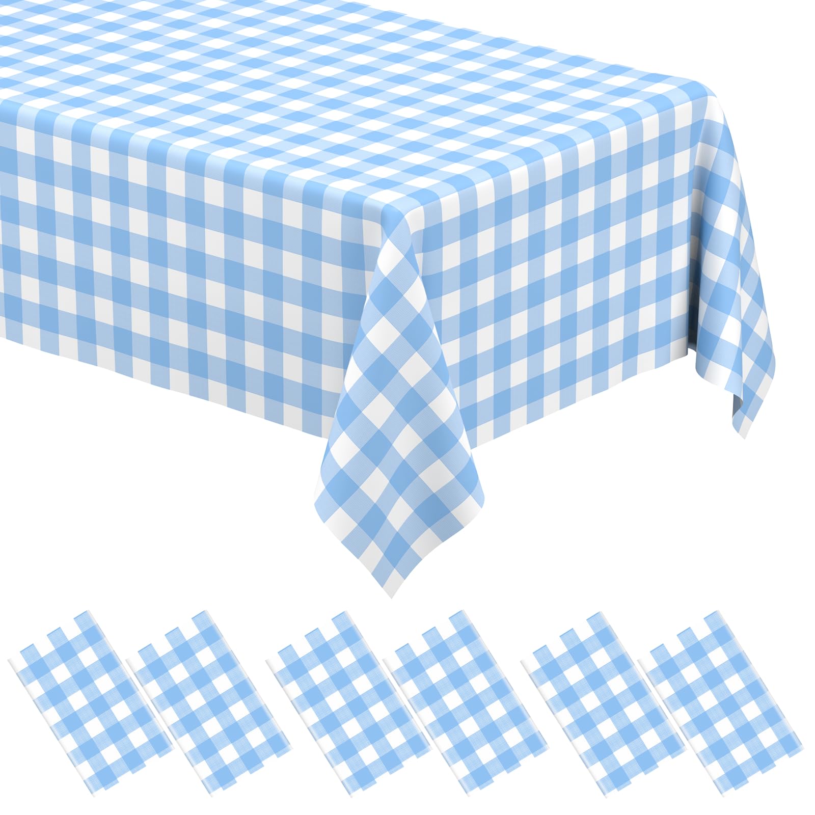 Toalha De Mesa Wnink Light Blue Gingham Descartável, Pacote Com 6