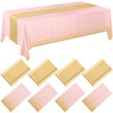 Conjunto De Toalhas De Mesa Breling, Pacote Com 8 Unidades, Rosa/dourado, Plástico E Cetim Para Casamento