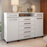 Cômoda 7 Gavetas 2 Portas 1 Cabideiro 1 Nicho Com Rodizios Mônaco - Branco