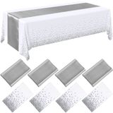 Conjunto De Toalhas De Mesa Breling, Pacote Com 8 Unidades, Branco/prateado, Plástico/cetim