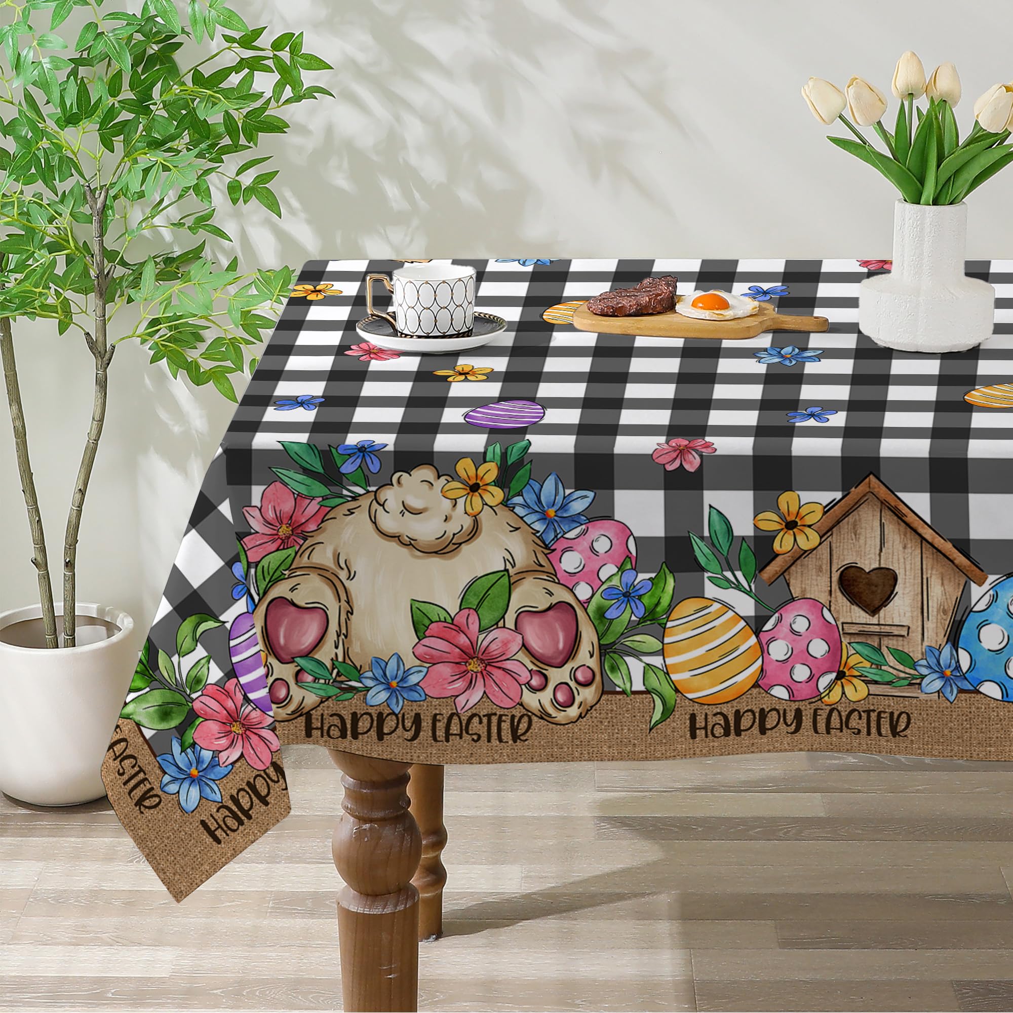 Toalha De Mesa Cusugbaso Easter 152x305cm Retangular Preta Xadrez