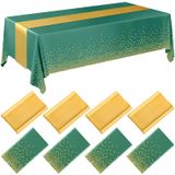 Conjunto De Toalhas De Mesa Breling, Pacote Com 8 Unidades, Verde/dourado, Plástico/cetim