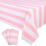 Toalha De Mesa Kesfey Rosa Listrada 137x274cm De Plástico Impermeável