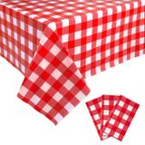 Toalhas De Mesa Kesfey Red Gingham Plastic 137x274cm (3 Pacotes)