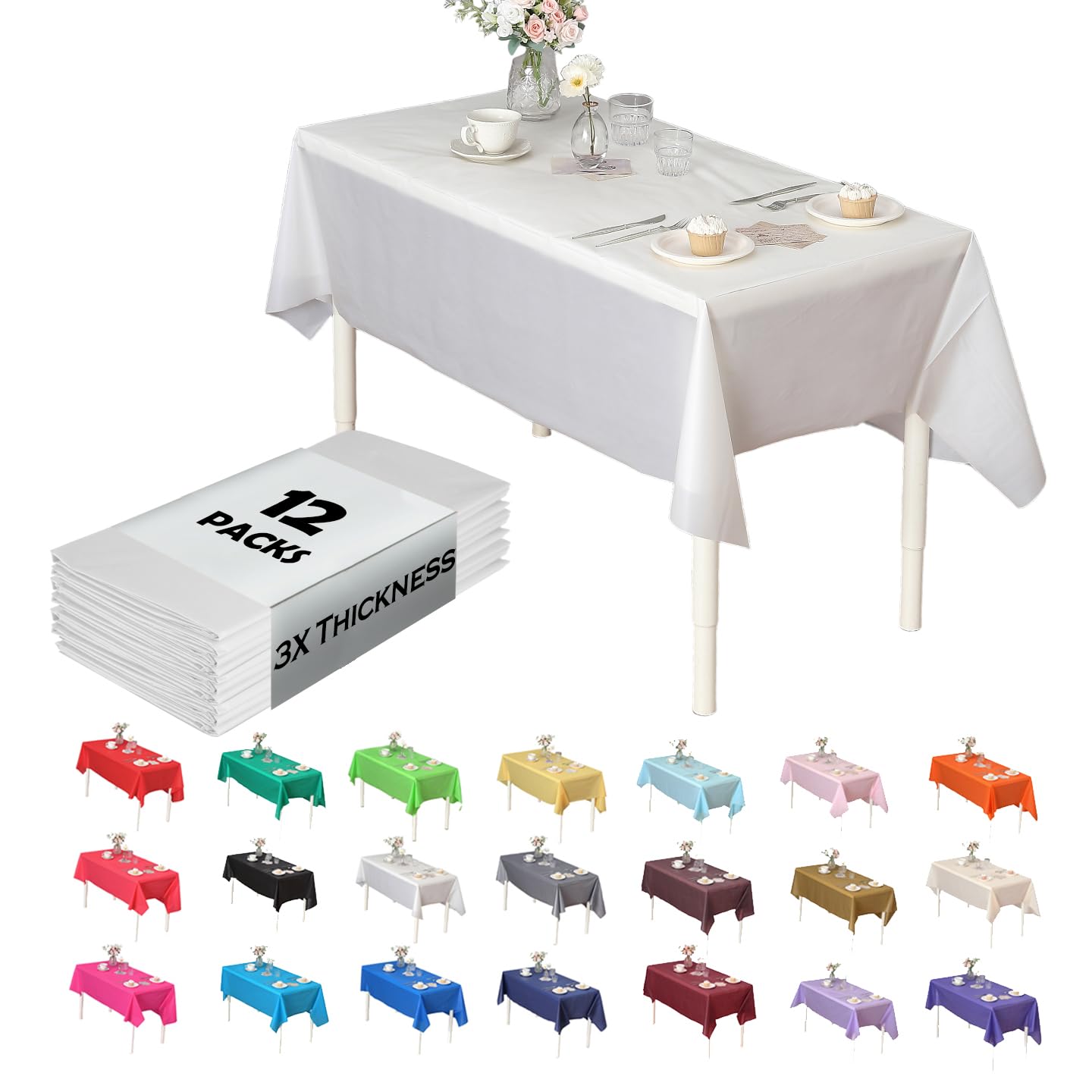 Toalha De Mesa Evershine Heavy Duty Plastic, Pacote Com 12 Unidades, 54x108cm, Branca