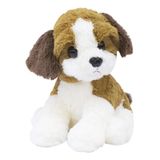 Cachorro De Pelúcia Filhote Sentado Marrom Com Branco 29cm