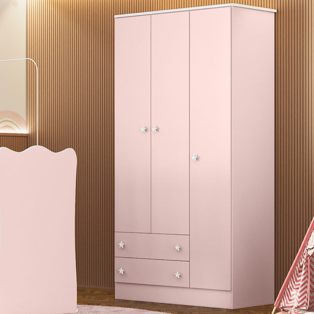 Guarda Roupa Infantil 3 Portas 2 Gavetas Doce Sonho Qmovi