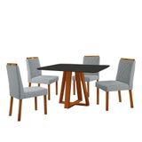 Conjunto Sala De Jantar Mesa Floripa 120x90cm Preto Com 4 Cadeiras Dallas Linho Cinza
