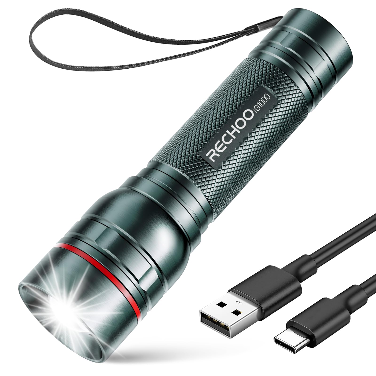 Lanterna Recarregável Rechoo G1000 High Lumens Cinza
