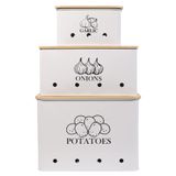 Conjunto De 3 Latas De Armazenamento De Cozinha Para Batata, Cebola E Alho Branco