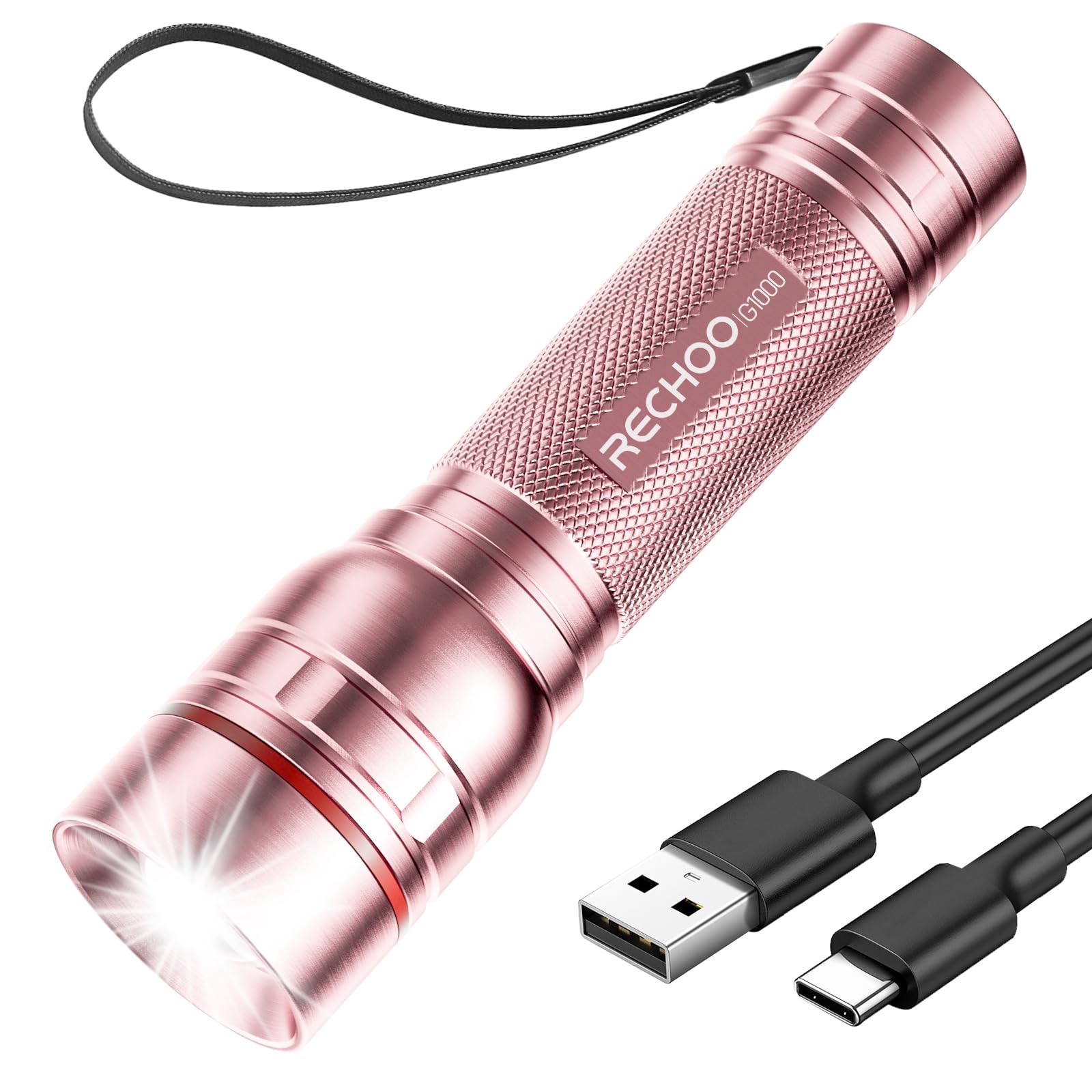 Lanterna Recarregável Rechoo G1000 High Lumens Rosa