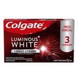 Creme Dental Colgate Luminous White Carvão Ativado Com 3 Unidades De 70g Cada