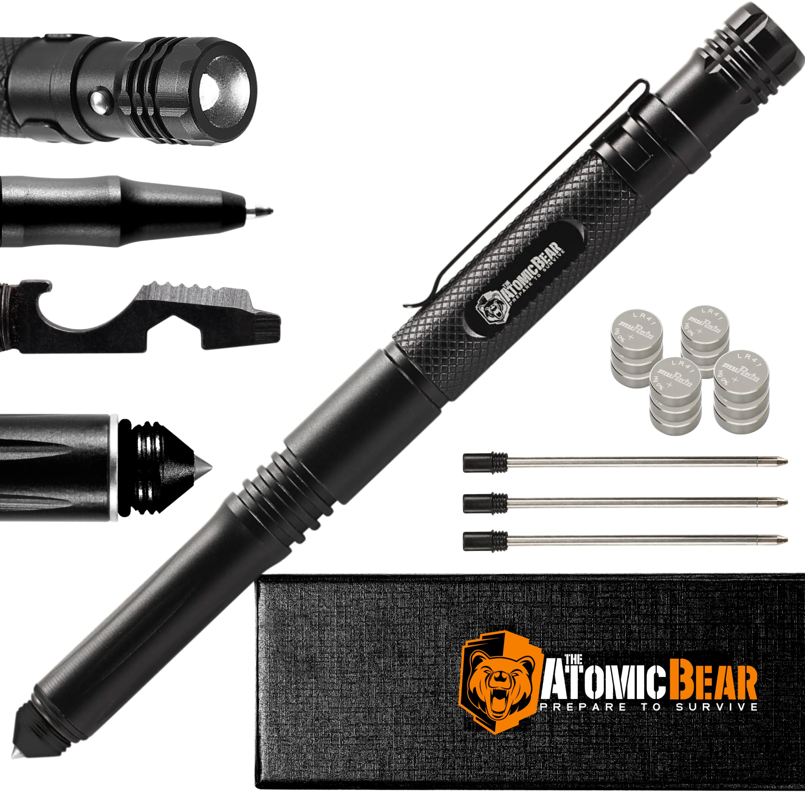 Caneta Tática The Atomic Bear Mtp-6 Com Lanterna E Ferramentas