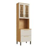 Paneleiro 4 Portas Vidro Reflecta E Espaço Para Microondas 65,90cm 100% Mdf Estônia Espresso Móveis Amêndoa/off White
