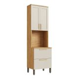 Paneleiro 4 Portas E Espaço Para Microondas 65,90cm 100% Mdf Estônia Espresso Móveis Amêndoa/off White