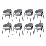 Conjunto 8 Cadeiras Jantar Base Metal Retro Cinza