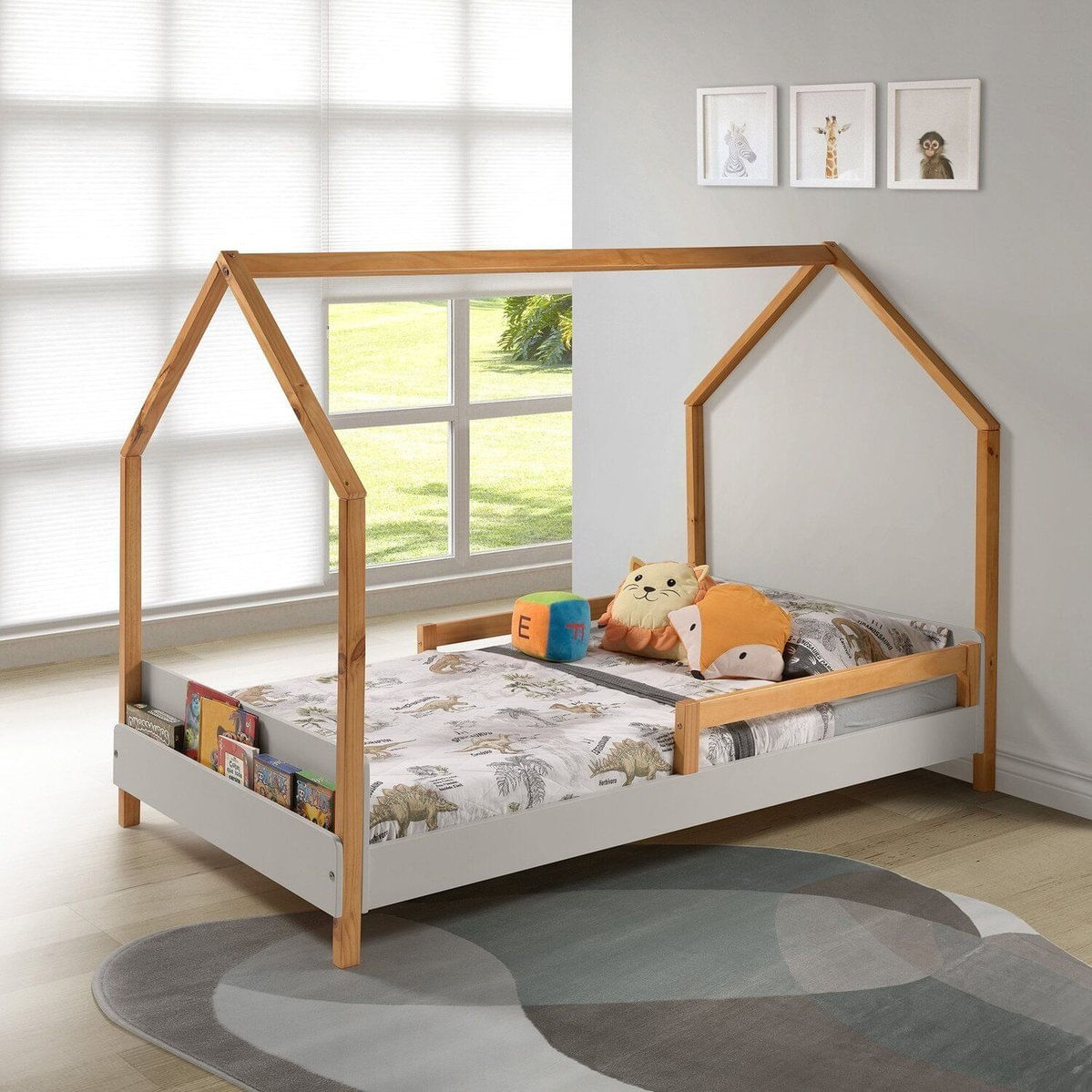 Cama Montessori Moana 140x95x205 Cm Cinza/amêndoa