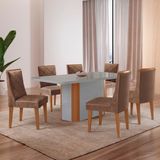 Mesa 180cm Tampo Mdf/vidro Canto Copo 6 Cadeiras Ester Naturalle/off White