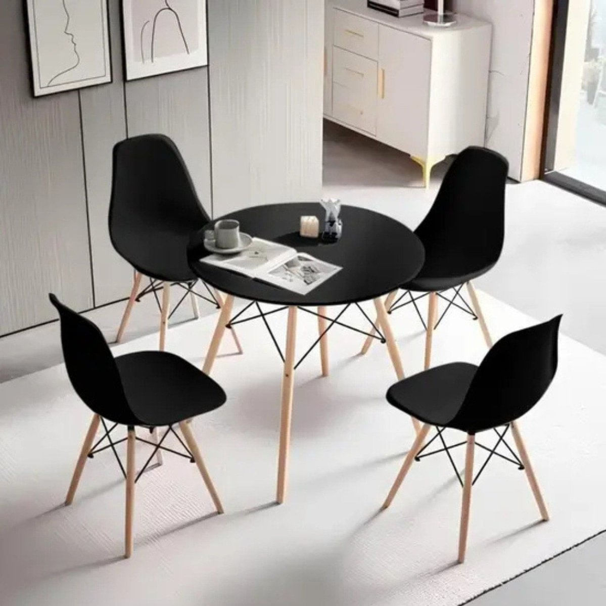 Conjunto De Mesa Redonda 80cm Com 4 Cadeiras Eiffel Preto