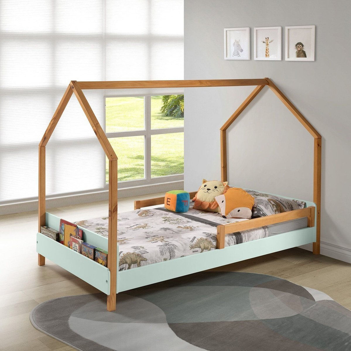 Cama Montessori Moana 140x95x205 Cm Verde/amêndoa
