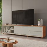 Rack Para Tv Até 75 Polegadas Pés Madeira Maciça Com Regulagem 250cm Prime Naturalle/off White