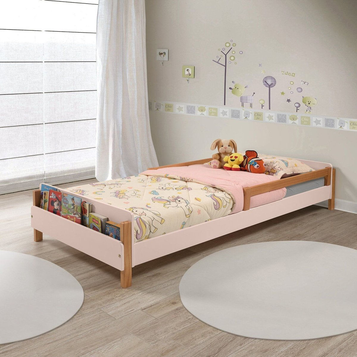 Cama Montessori Maui 45cm X 95cm X 205cm Rosa/amêndoa