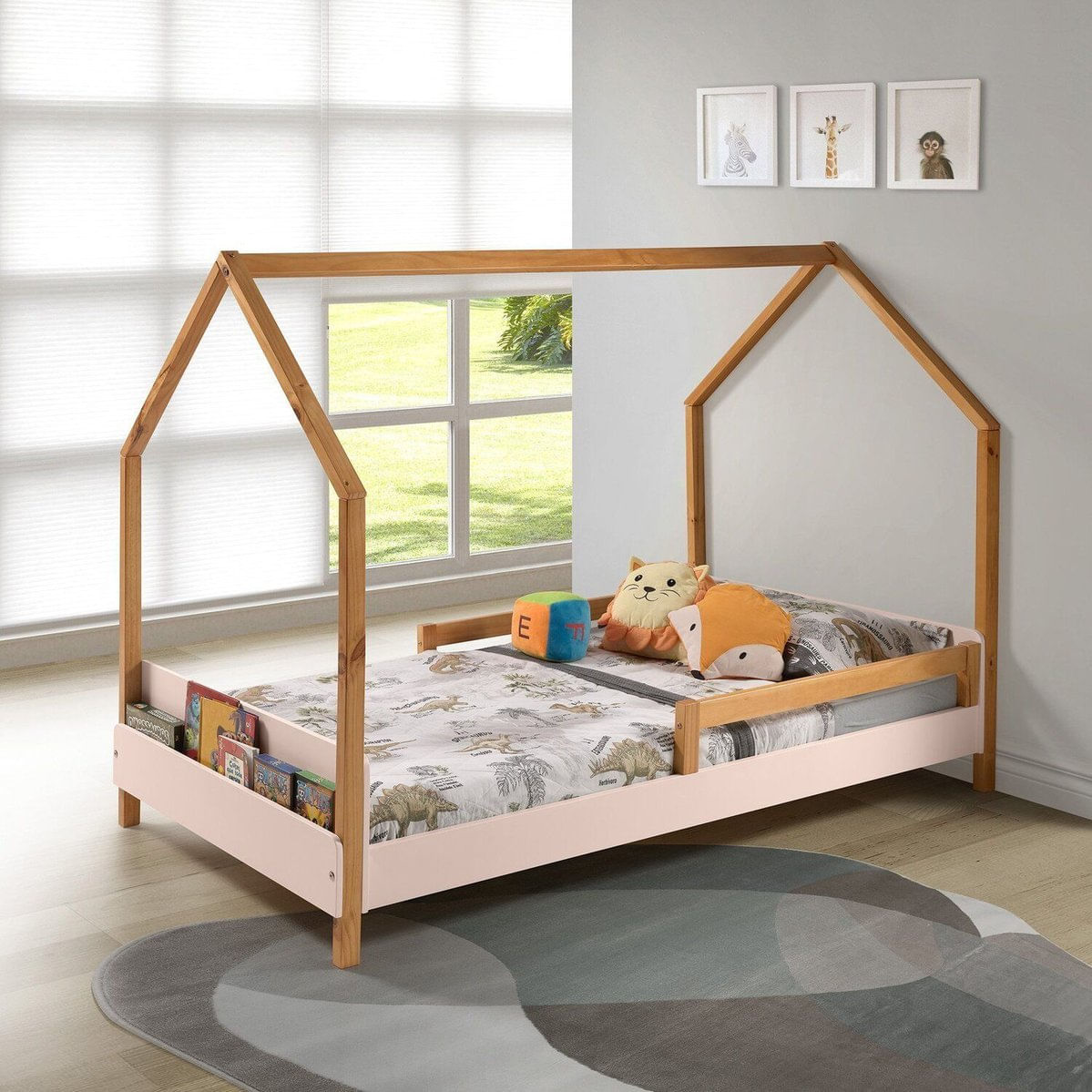 Cama Montessori Moana 140x95x205 Cm Rosa/amêndoa
