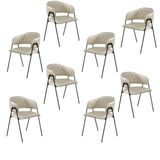 Conjunto 8 Cadeiras Jantar Veneza Couro Pérola Base Metal Preto Pérola