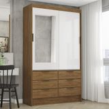Guarda-roupa 02 Portas De Correr Com Espelho 06 Gavetas Sevilha Cinamomo/branco