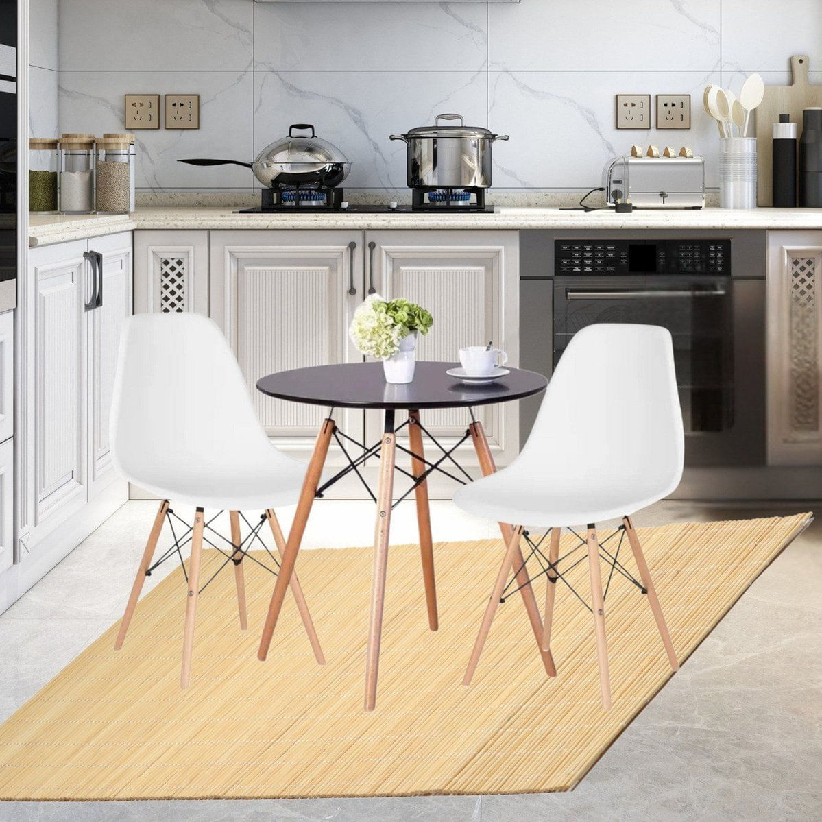 Conjunto De Mesa Redonda 80cm Com 2 Cadeiras Eiffel Branco