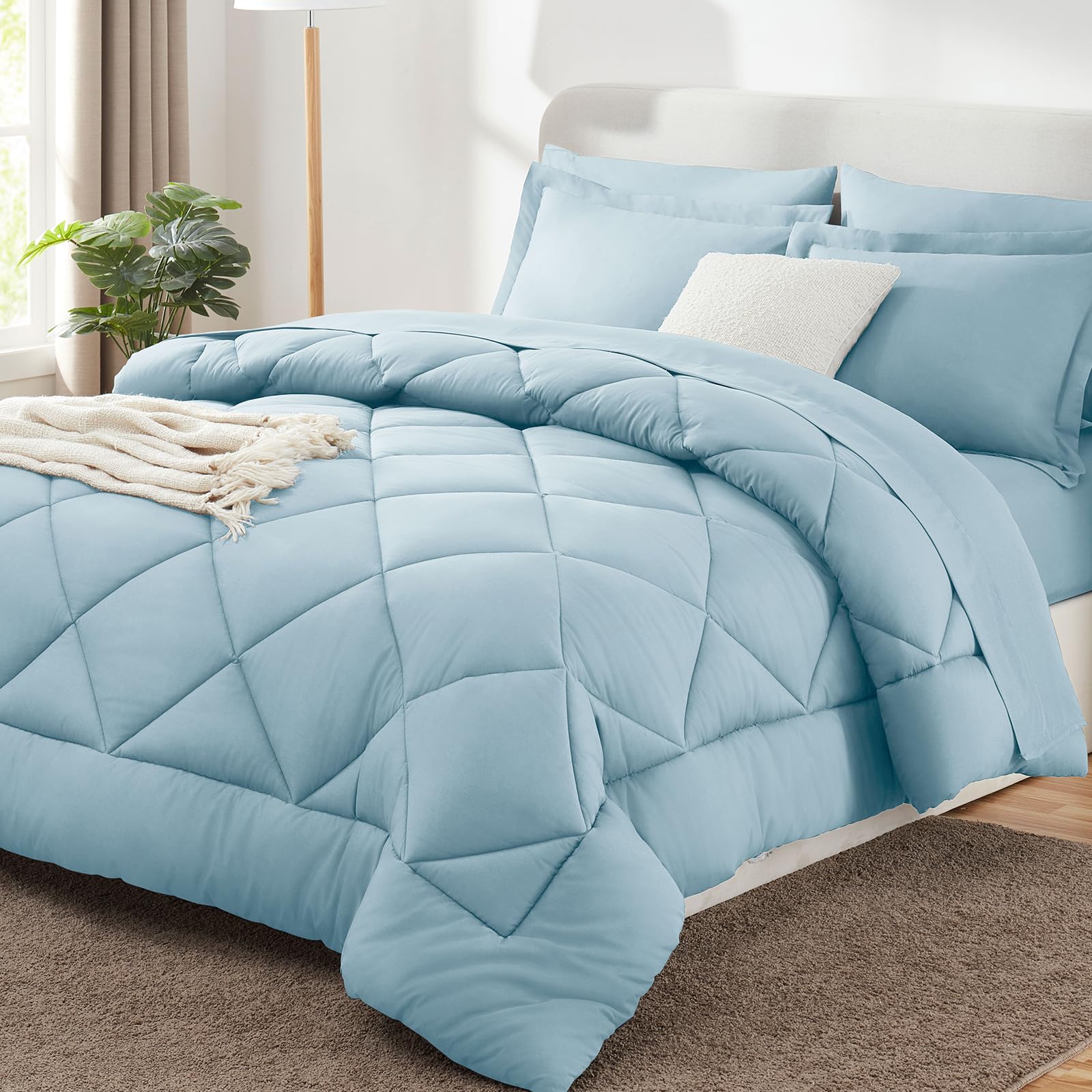Conjunto De Edredom Cozylux Queen Light Blue, 7 Peças, Cama Em Uma Bolsa