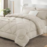 Conjunto De Edredom Cozylux, Cama De Casal Em Uma Bolsa, Microfibra Bege, 7 Unidades