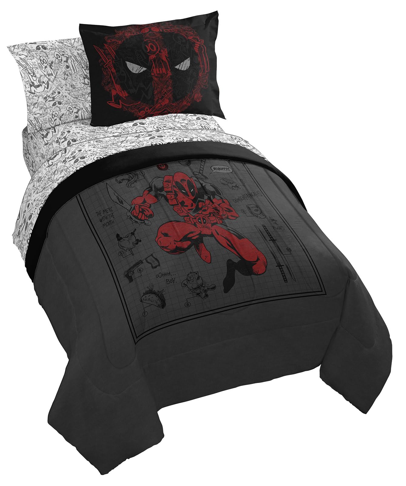 Conjunto De Edredom Jay Franco Marvel Deadpool Twin Size, 5 Peças